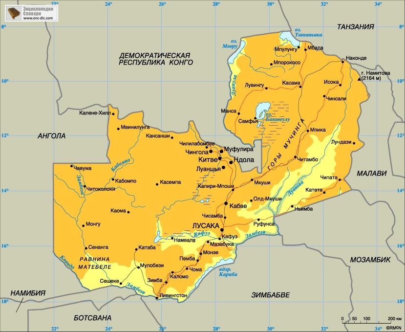 Соседние с Замбией государства на карте Африки. Zambia in Africa